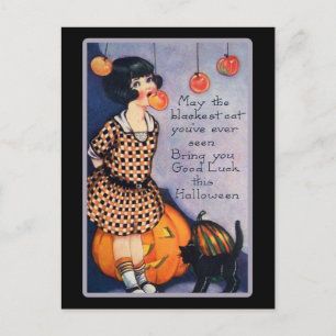 Carte Postale Joli chat noir d'Halloween vintage