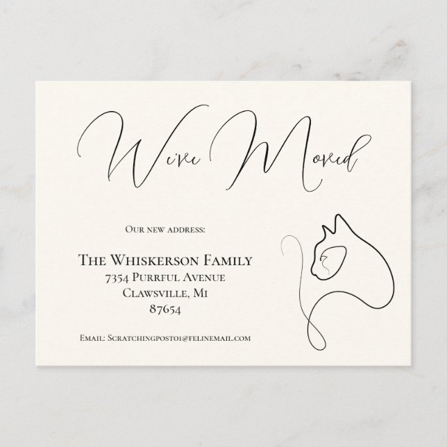 Carte Postale Joli chat noir et ivoire Nous avons déménagé Faire (Devant)