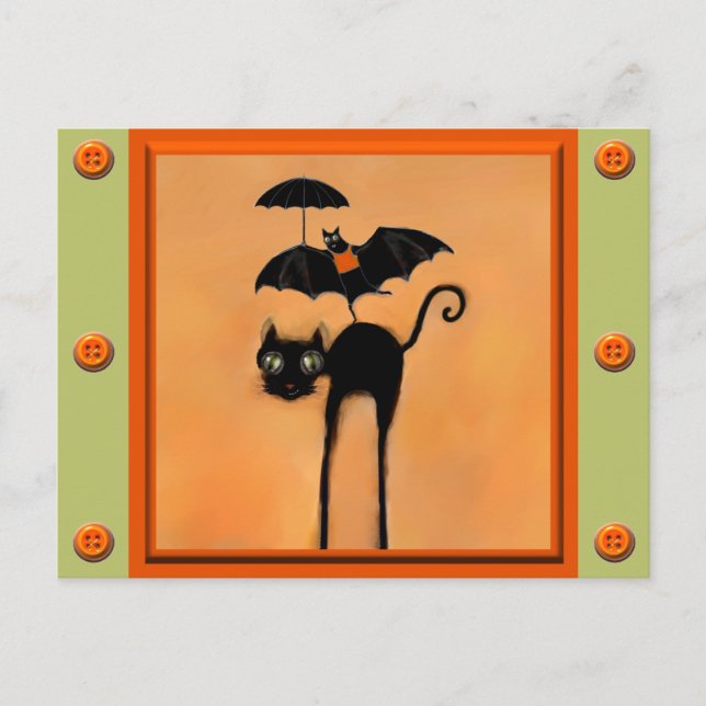 Carte Postale Joli chat noir Halloween (Devant)