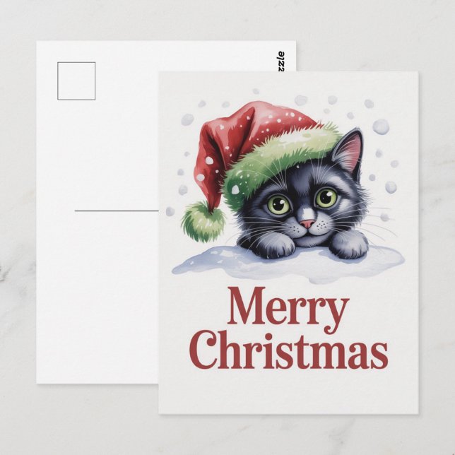 Carte Postale Joli chat noir Kitty Noël hiver vacances      (Devant / Derrière)
