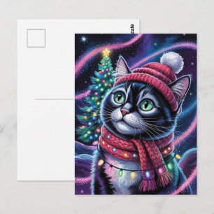 Carte Postale Joli chat noir Kitty Noël Vacances d'hiver     