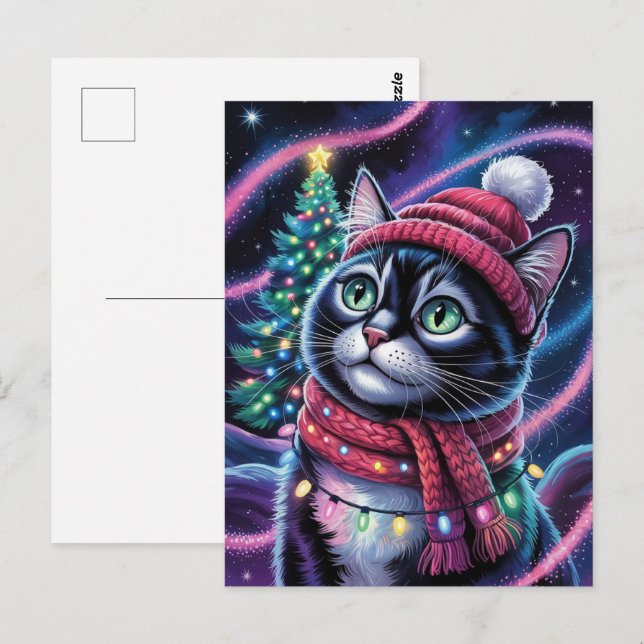 Carte Postale Joli chat noir Kitty Noël Vacances d'hiver      (Devant / Derrière)