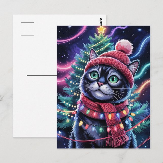 Carte Postale Joli Chat Noir Kitty Noël Vacances d'Hiver      (Devant / Derrière)
