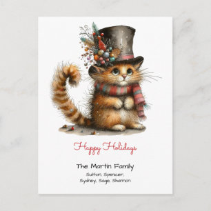 Carte Postale Joli chat orange avec un chapeau haut-de-forme Joy