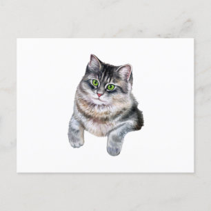Carte Postale Joli chat tigré gris aquarelle