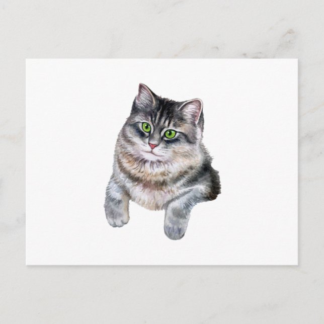 Carte Postale Joli chat tigré gris aquarelle  (Devant)