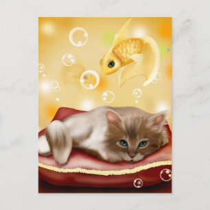 Carte Postale Joli chaton animé rêvant