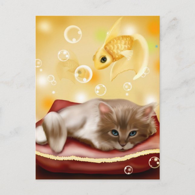 Carte Postale Joli chaton animé rêvant (Devant)
