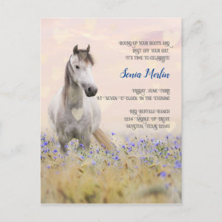 Carte Postale Joli Cheval Blanc Fleur Violette Chic Féminin
