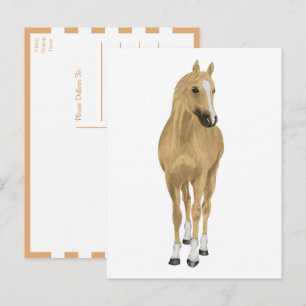Carte Postale Joli Cheval Brun Aquarelle Miss You Bonjour