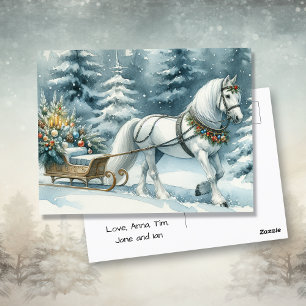 Carte Postale Joli Cheval d'hiver et un Sleigh de Noël