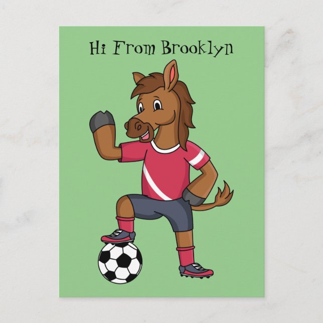 Carte Postale Joli cheval drôle jouant dessin de football (Devant)