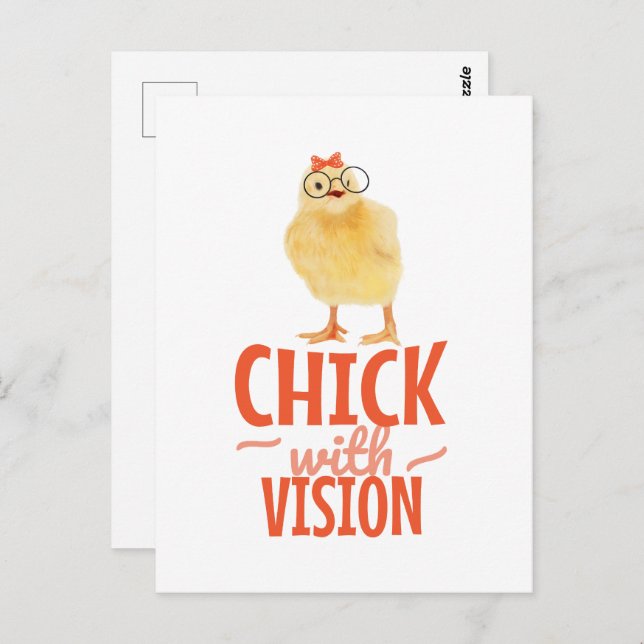 Carte Postale Joli Chick Avec Lunettes - Chick Avec Vision (Devant / Derrière)
