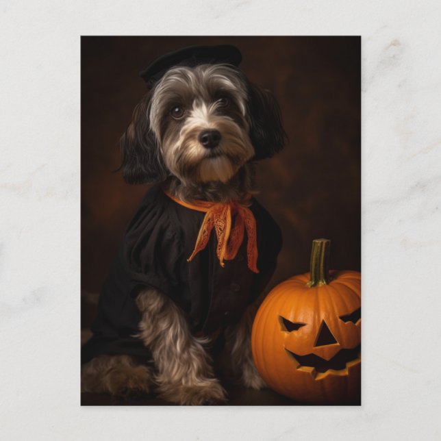 Carte Postale Joli chien d'Halloween avec Jack-o'-lantern (Devant)