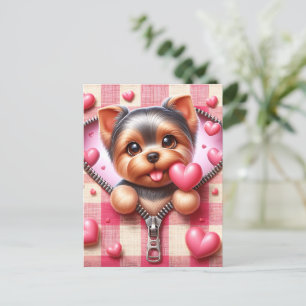 Carte Postale Joli chiot 3D en Arrière - plan rose et blanc (5)