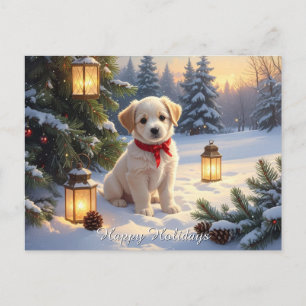 Carte Postale Joli chiot dans la neige