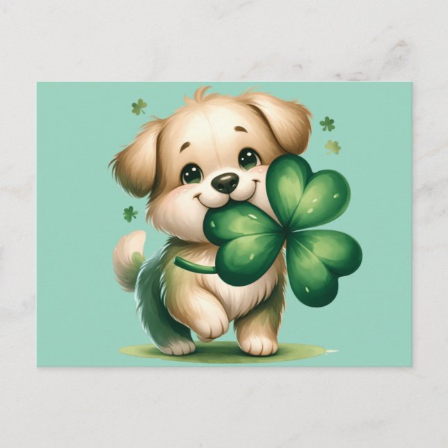 Carte Postale Joli chiot de la Saint-Patrick (Devant)