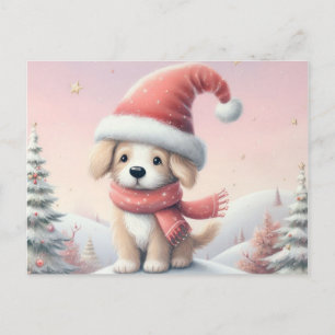 Carte Postale Joli chiot de Noël avec un chapeau de Père Noël