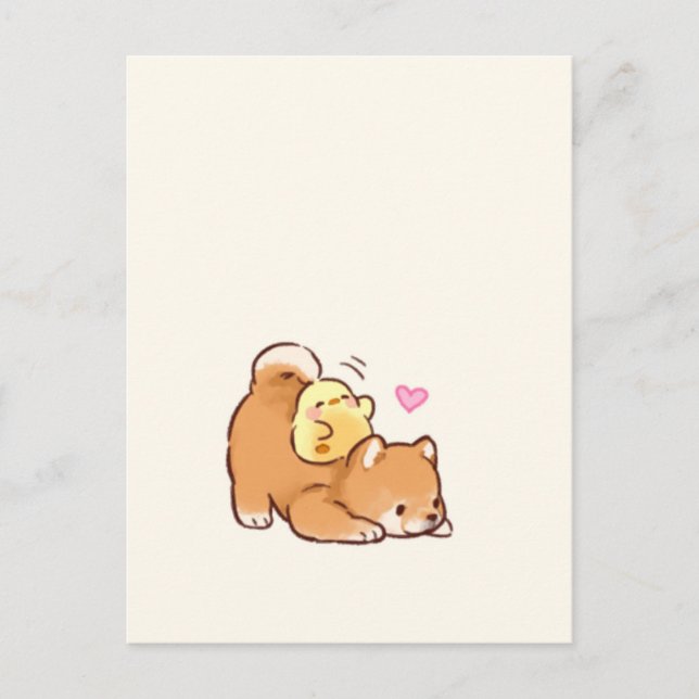 Carte Postale Joli chiot et poussin (Devant)