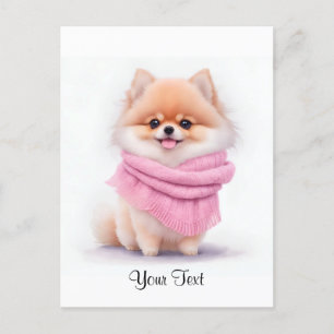 Carte Postale Joli chiot Pomeranian aquarelle personnalisé