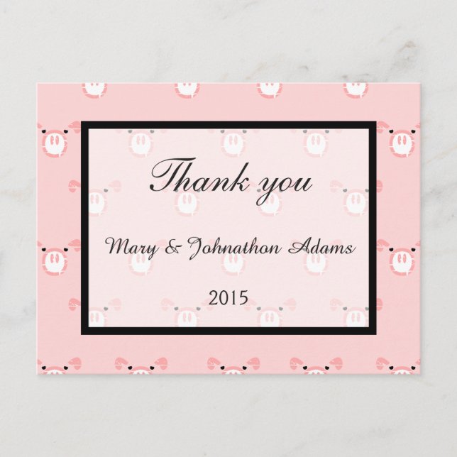 Carte Postale Joli Cochon Rose Face Motif Mariage amusant Merci (Devant)