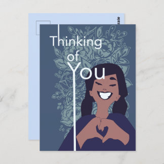 Carte Postale Joli cœur amour motif floral en pensant à vous  