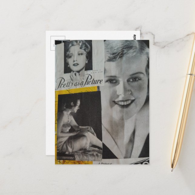 Carte Postale Joli comme une image Collage de publicités ancienn (Devant/Arrière en situation)