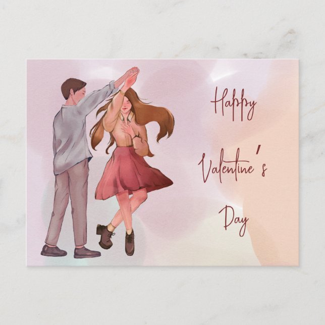 Carte Postale Joli couple de danseuses illustrées Saint-Valentin (Devant)
