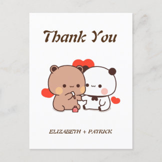 Carte Postale Joli couple de dessins animés, Kawaii Bear & Panda