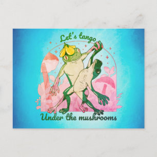 Carte Postale Joli couple de grenouilles avec champignons Danse