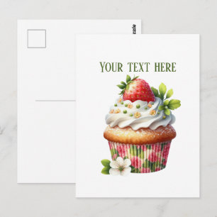 Carte Postale Joli cupcake aux fraises ajouter un message nom de