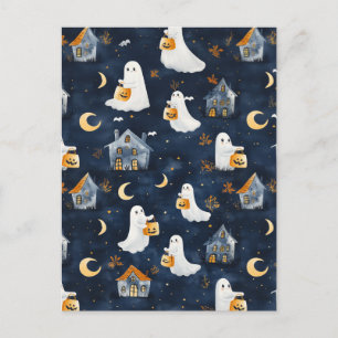 Carte Postale Joli design Halloween avec fantômes et citrouille