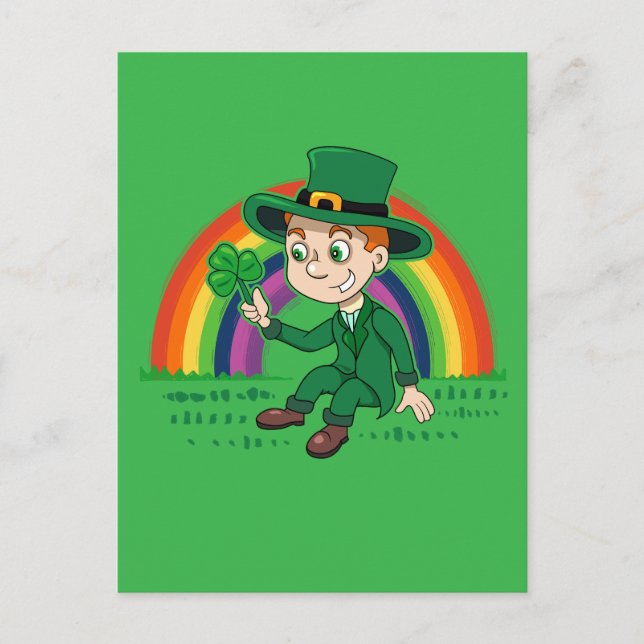 Carte Postale Joli dessin animé leprechaun avec shamrock et arc- (Devant)