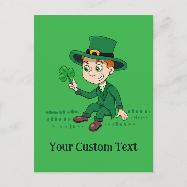 Carte Postale Joli dessin animé leprechaun avec shamrock et arc- (Devant)