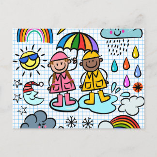 Carte Postale Joli dessin pour enfants Météo Doodles