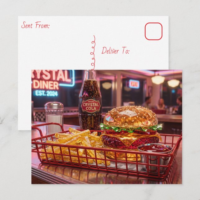 Carte Postale Joli diner rétro | Burger et frites cristallins (Devant / Derrière)