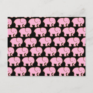 Carte Postale Joli Eléphants roses mignons sur noir
