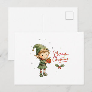 Carte Postale Joli elfe de Noël avec boîte cadeau