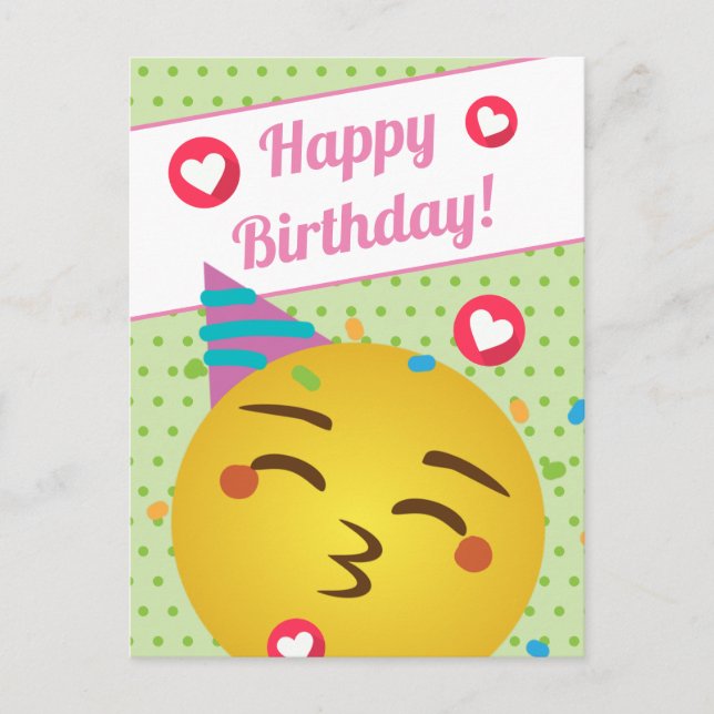 Carte Postale Joli Emoji Baiser aux pois verts Happy Birthday (Devant)
