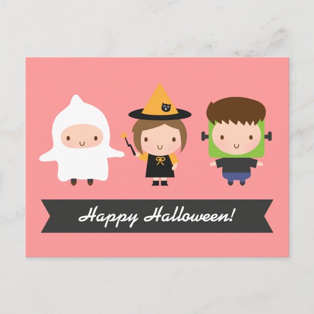Carte Postale Joli enfant Halloween Trick ou traitement (Devant)