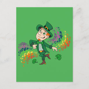 Carte Postale Joli et souriant dancing leprechaun, un arc-en-cie