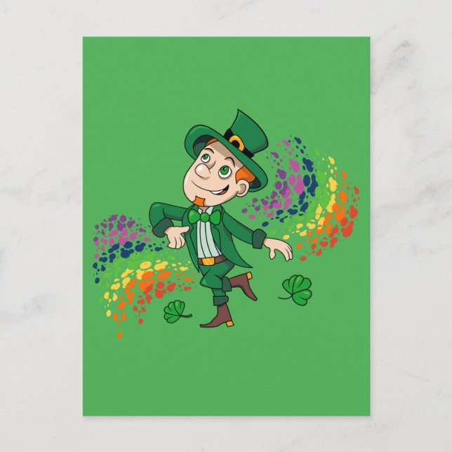 Carte Postale Joli et souriant dancing leprechaun, un arc-en-cie (Devant)