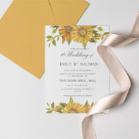 Joli Faire-part de mariage floral de tournesol jau