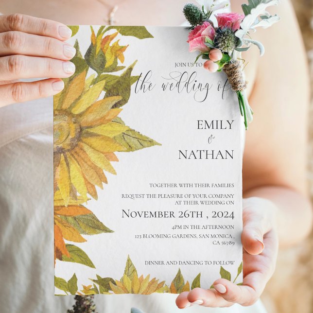 Carte Postale Joli Faire-part de mariage floral de tournesol jau (Pretty Yellow Sunflower Floral Wedding Invitation Postcard)
