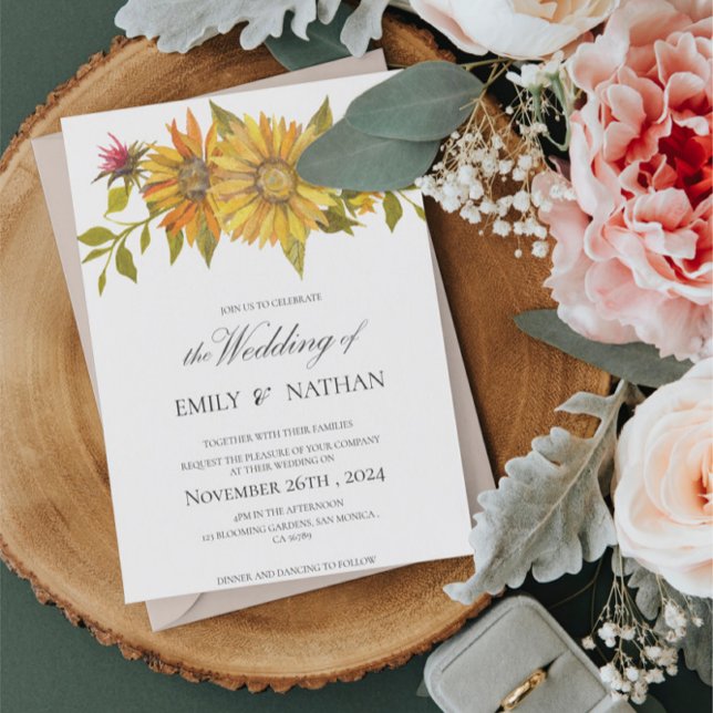 Carte Postale Joli Faire-part de mariage floral de tournesol jau (Pretty Yellow Sunflower Floral Wedding Invitation Postcard)