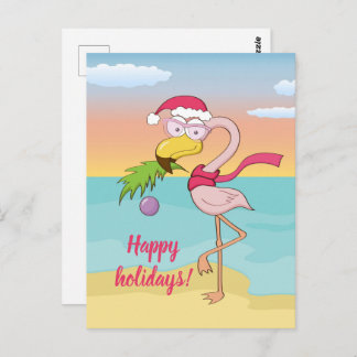 Carte Postale Joli flamant de Noël sur la plage personnalisée