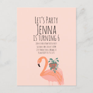 Carte Postale Joli Flamant rose Plante fête d'anniversaire rose