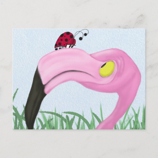 Carte Postale Joli Flamant rose rose (Devant)