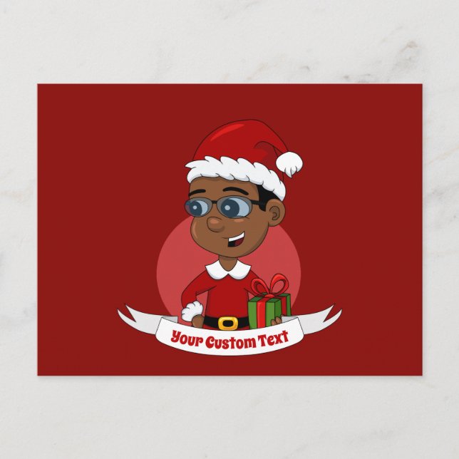 Carte Postale Joli garçon de Noël afro-américain avec lunettes (Devant)