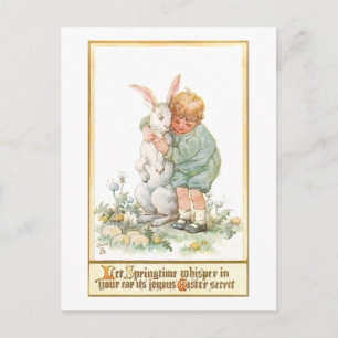 Carte Postale Joli Garçon Vintage Qui Accroche Bunny de Pâques